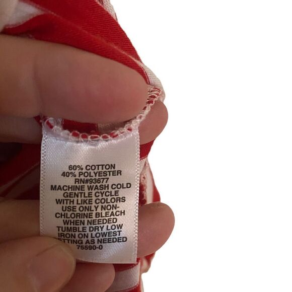 Liz Claiborne white red striped short sleeve medium crew neck rouged sides - Picture 3 of 8